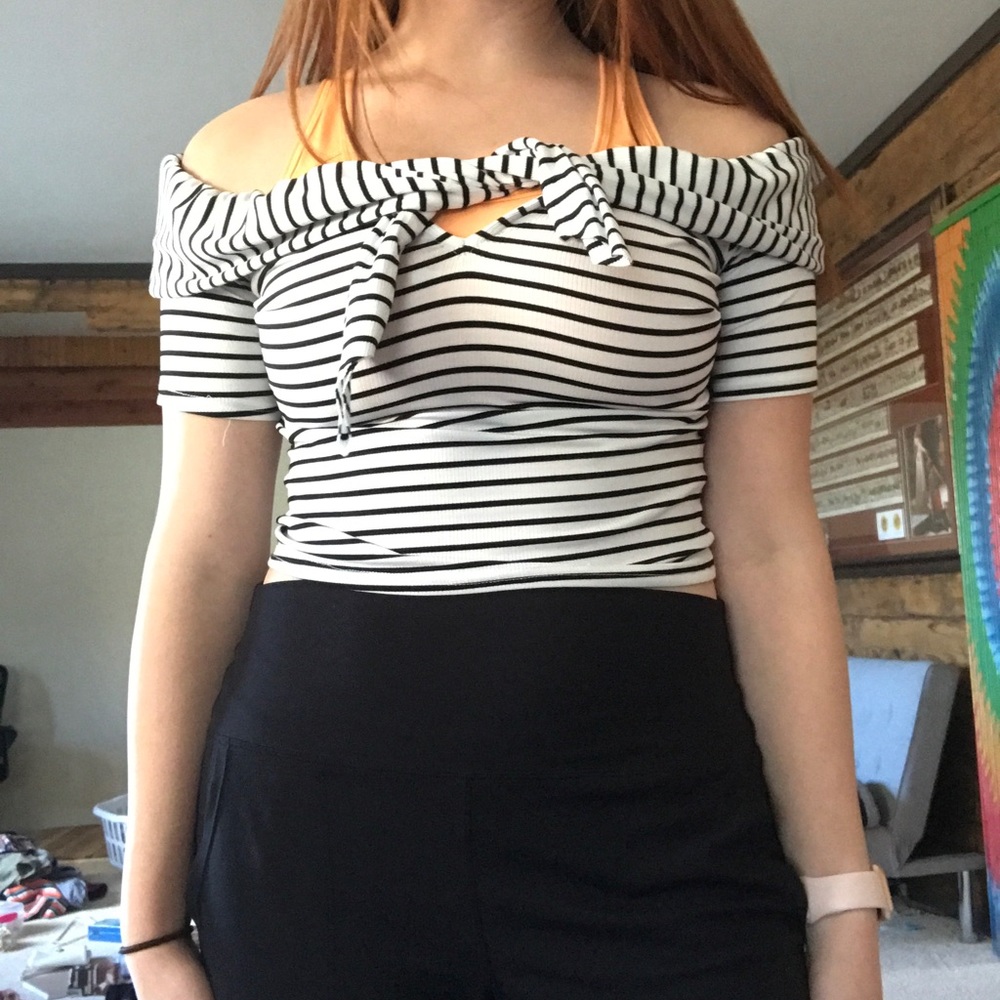striped off the shoulder top